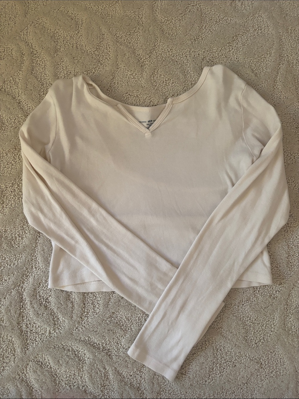 Brandy Melville Cream V-Neck Long Sleeve Top